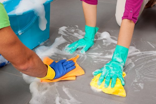 Professional cleaner working in a Barnes property