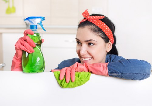 Professional cleaner preparing equipment for a domestic clean